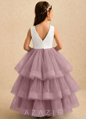 Azazie Madison Ivory Dusty Rose Ball-Gown Lace Tulle Dress ivory/dusty_rose