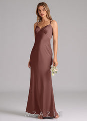 Azazie Suttona Espresso A-Line Pleated Stretch Satin Dress espresso