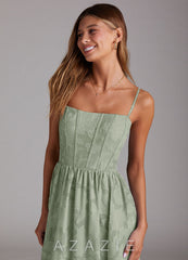 Azazie Delphina Agave A-Line Strapless Floral Burnout Convertible Dress agave