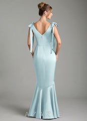 Azazie Alena Cloud Blue Mermaid Pleated Stretch Satin Dress cloud_blue