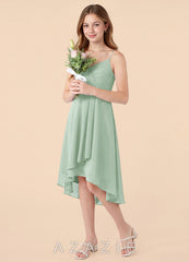 Azazie Mariam Junior Agave A-Line Pleated Chiffon Dress agave