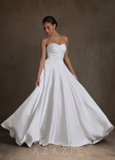 Azazie Alta Diamond White A-Line Strapless Stretch Satin Dress