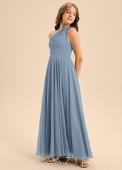 Azazie Charlize Junior Dusty Blue A-Line Pleated Chiffon Dress dusty_blue