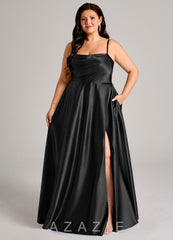 Azazie Elle Black A-Line with Pockets Metallic Satin Dress black