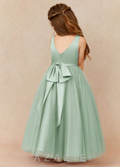 Azazie Marybell Agave A-Line Bow Tulle Dress agave