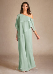 Azazie Halima Agave Jumpsuit/Pantsuit Side Slit Chiffon Dress agave