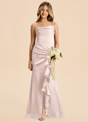 Azazie Rosalia Junior Blushing Pink Sheath Pleated Stretch Satin Dress