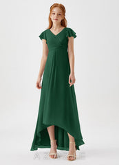 Azazie Breanne Junior Dark Green A-Line Chiffon Dress dark_green