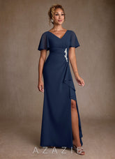 Azazie Suffolk Dark Navy A-Line Pleated Chiffon Dress