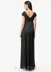 Azazie Allessia Stretch Satin Dress A-Line Pleated Stretch Satin Floor-Length Dress black