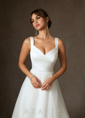 Azazie Caia Wedding Dress Diamond White A-Line Sweetheart Neckline Stretch Satin Dress diamond_white