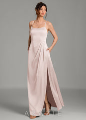 Azazie Frankie Blushing Pink A-Line Pleated Stretch Satin Dress blushing_pink