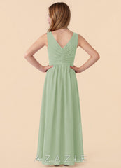 Azazie Skyla Junior Dusty Sage A-Line Pleated Chiffon Dress dusty_sage