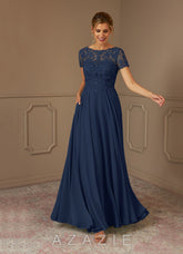 Azazie Adina Dark Navy A-Line Boatneck Sequins Chiffon Dress