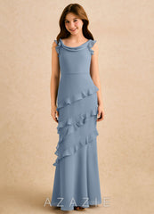 Azazie Aria Girls Formal Dusty Blue Mermaid Ruched Chiffon Dress dusty_blue