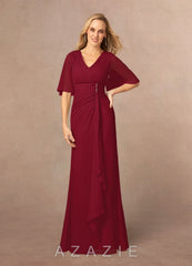 Azazie Carson Burgundy A-Line V-Neck Lace Chiffon Dress