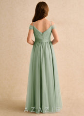Azazie Yuna Girls Formal Dusty Sage A-Line Off the Shoulder Tulle Dress dusty_sage