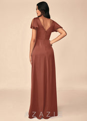 Azazie Soren Auburn A-Line Pleated Stretch Satin Dress auburn