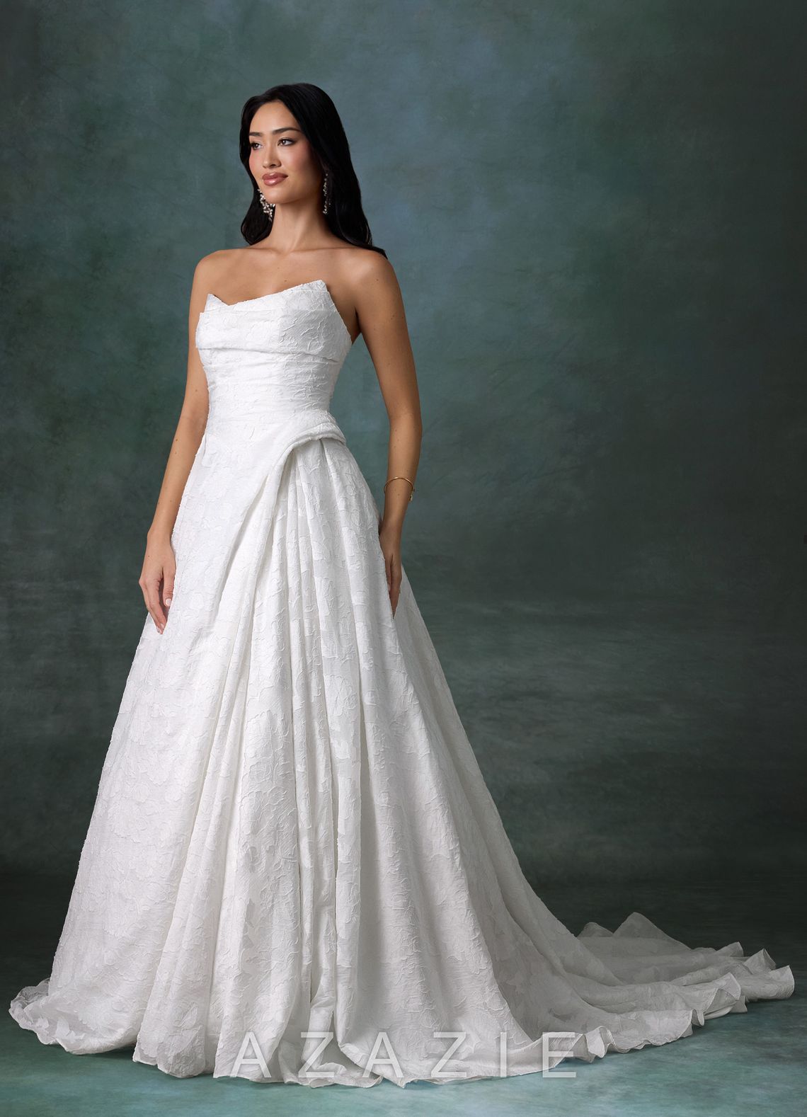 Azazie Ariana Diamond White Ball-Gown Strapless Floral Burnout Dress