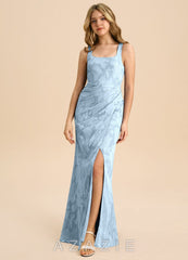 Azazie Mero Junior Sky Blue Sheath Pleated Floral Burnout Dress sky_blue