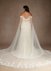 Azazie Leonie Wedding Dress Diamond White Mermaid V-Neck Sequins Tulle Dress diamond_white