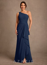 Azazie Floy Dark Navy Sheath One Shoulder Chiffon Dress