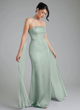 Azazie Tyler Agave Sheath Strapless Stretch Satin Convertible Dress