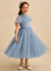 Azazie Kennedy Dusty Blue A-Line Ruched Tulle Dress dusty_blue