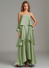 Azazie Azalea Dusty Sage A-Line Ruched Stretch Satin Dress