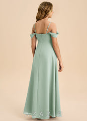 Azazie Anselie Junior Agave A-Line Off the Shoulder Chiffon Dress agave