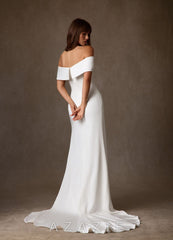 Azazie Chandler Diamond White Sheath Crepe Back Satin Dress diamond_white