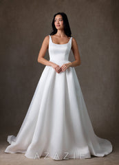 Azazie Skylin Diamond White Ball-Gown with Pockets Satin Dress