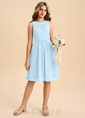Azazie Skyla Junior Sky Blue A-Line Pleated Chiffon Dress