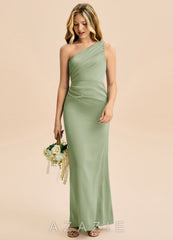 Azazie Akilah Junior Dusty Sage Sheath Pleated Stretch Satin Dress dusty_sage