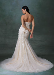 Azazie Chelley Diamond White Champagne Mermaid Strapless Tulle Dress diamond_white/champagne