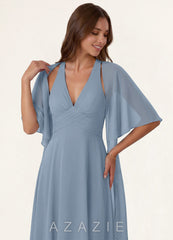 Azazie Matching Color Chiffon Tie-Front Shawl dusty_blue
