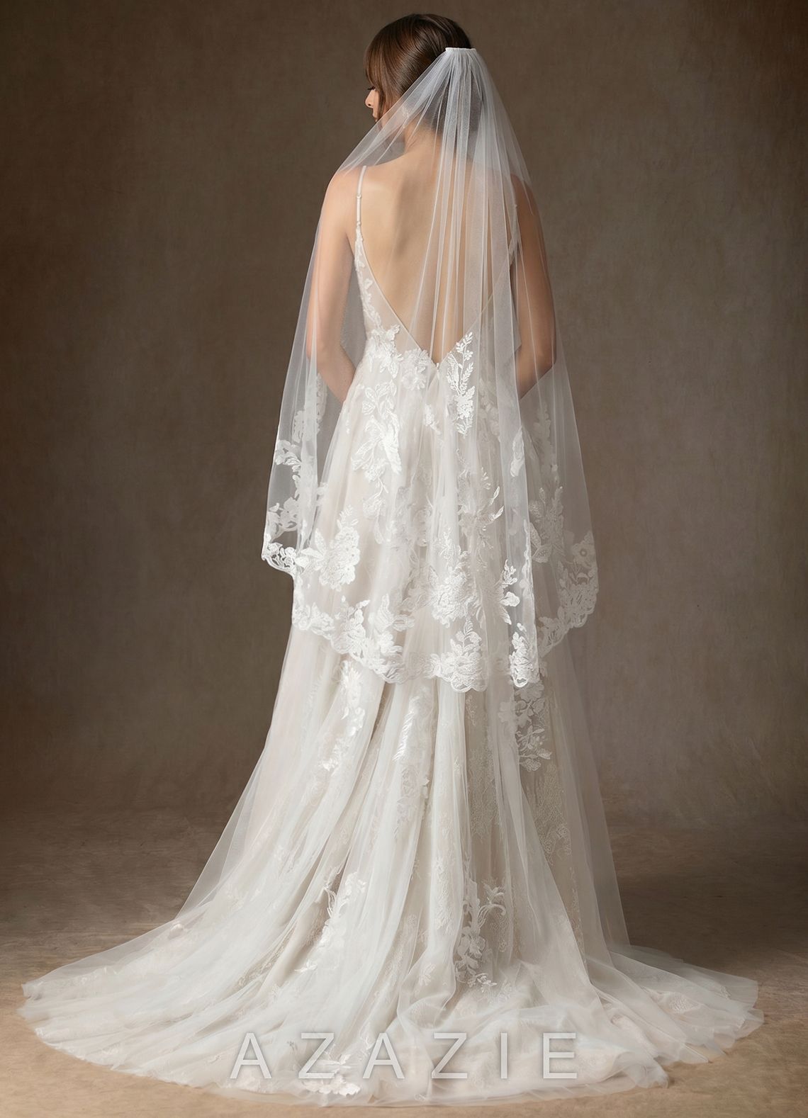 Cora Eileen Lace Floral Applique Fingertip Veil