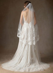 Cora Eileen Lace Floral Applique Fingertip Veil