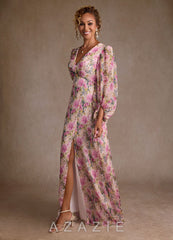 Azazie Marlo Lavender Floral A-Line Pleated Chiffon Dress lavender_floral