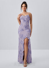 Ivelisse Pale Purple Floral Trim High Slit Maxi Dress