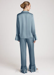 Lightweight Satin Ruffle Pajama Set dusty_blue