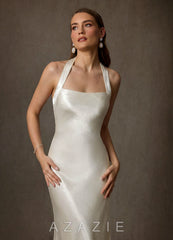 Azazie Marielle Antique White A-Line Charmeuse Dress