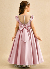 Azazie Toffee Powder Pink Ball-Gown Bow Matte Satin Dress