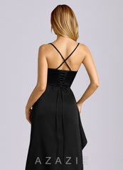Azazie Sarai Black Sheath Corset Stretch Satin Dress black
