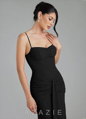 Azazie Cassie Black Sheath Sweetheart Neckline Chiffon Dress black