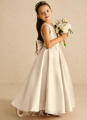 Azazie Pipsy Champagne A-Line Bow Matte Satin Dress champagne