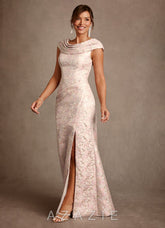 Azazie Irvine Dusty Rose A-Line Pleated Floral Jacquard Dress