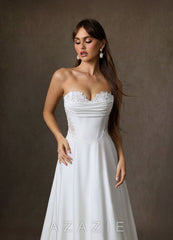 Azazie Ganelle Diamond White A-Line Sweetheart Neckline Crepe Back Satin Dress diamond_white