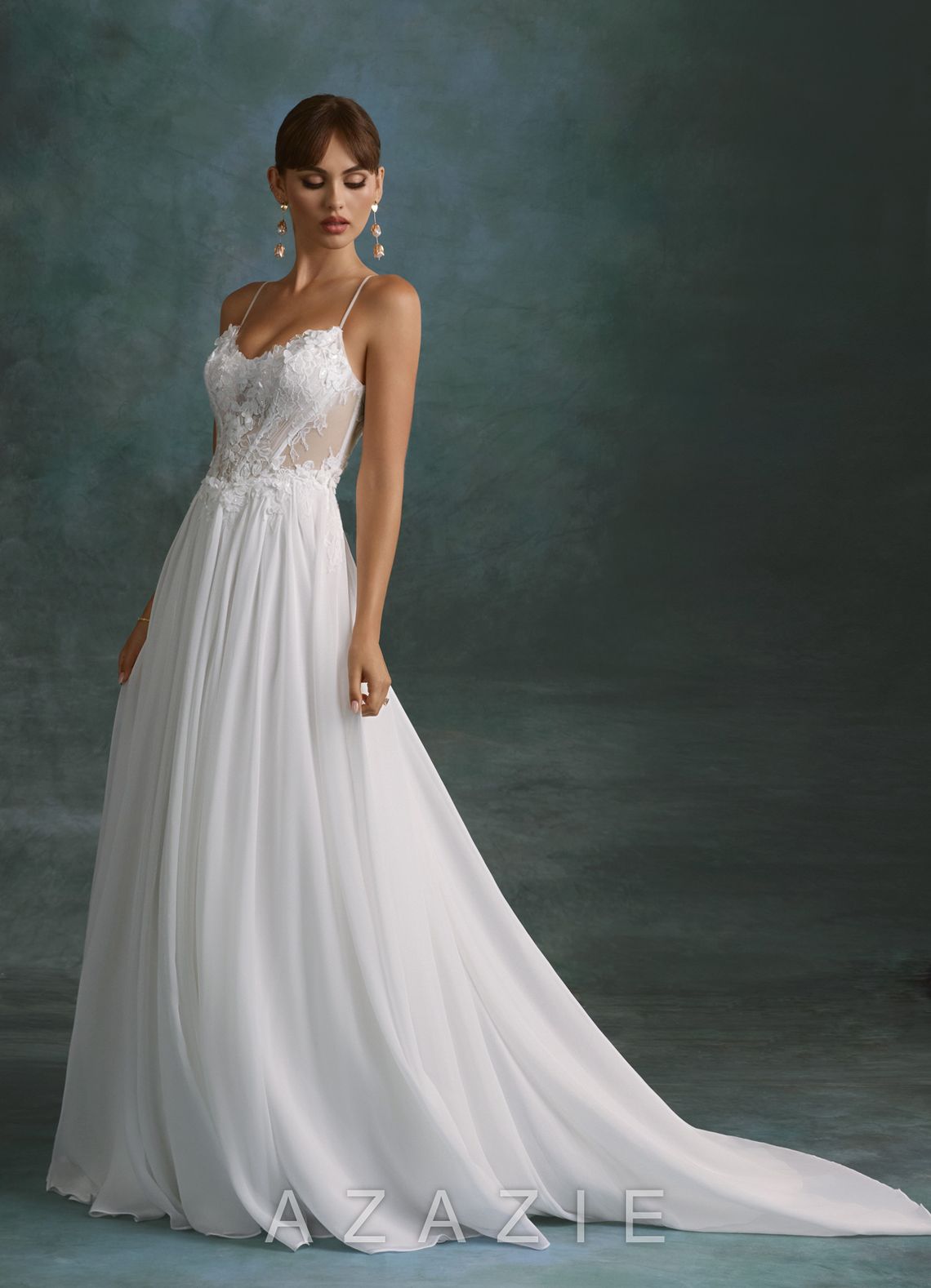 Azazie Laurelle Diamond White A-Line Chiffon Dress