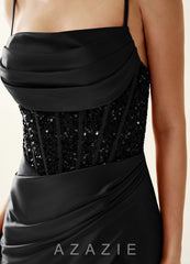 Lisette Black Stretch Satin Corset Mermaid Mini Dress